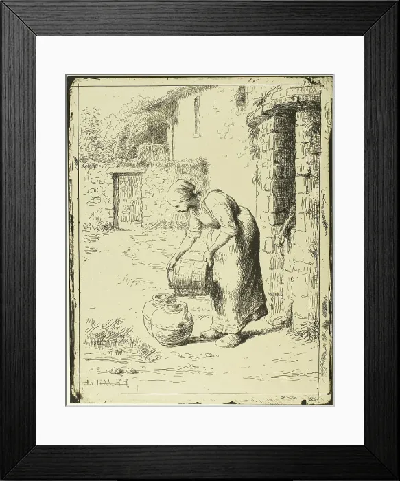 Framed Print : Woman Emptying a Pail, 1862–63, published 1921. Creator: Jean Francois Millet Framed Print : Woman Emptying a Pail, 1862–63, published 1921. Creator: Jean Francois Millet