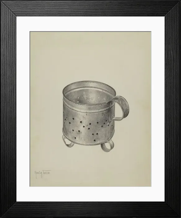 Framed Print : Pa. German Cheese Strainer, c. 1940. Creator: Amelia Tuccio Framed Print : Pa. German Cheese Strainer, c. 1940. Creator: Amelia Tuccio