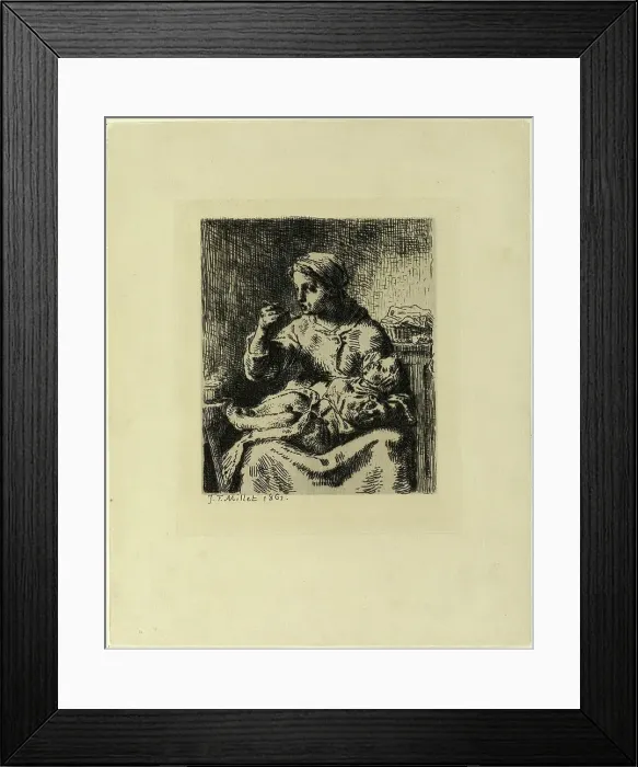 Framed Print : Woman Feeding Her Child, 1861. Creator: Jean Francois Millet Framed Print : Woman Feeding Her Child, 1861. Creator: Jean Francois Millet