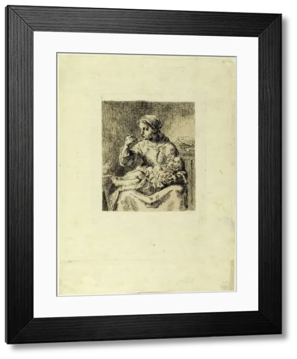 Framed Print : Woman Feeding Her Child, 1861. Creator: Jean Francois Millet Framed Print : Woman Feeding Her Child, 1861. Creator: Jean Francois Millet