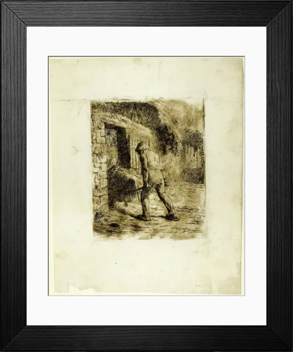 Framed Print : Peasant with a Wheelbarrow, 1855. Creator: Jean Francois Millet Framed Print : Peasant with a Wheelbarrow, 1855. Creator: Jean Francois Millet