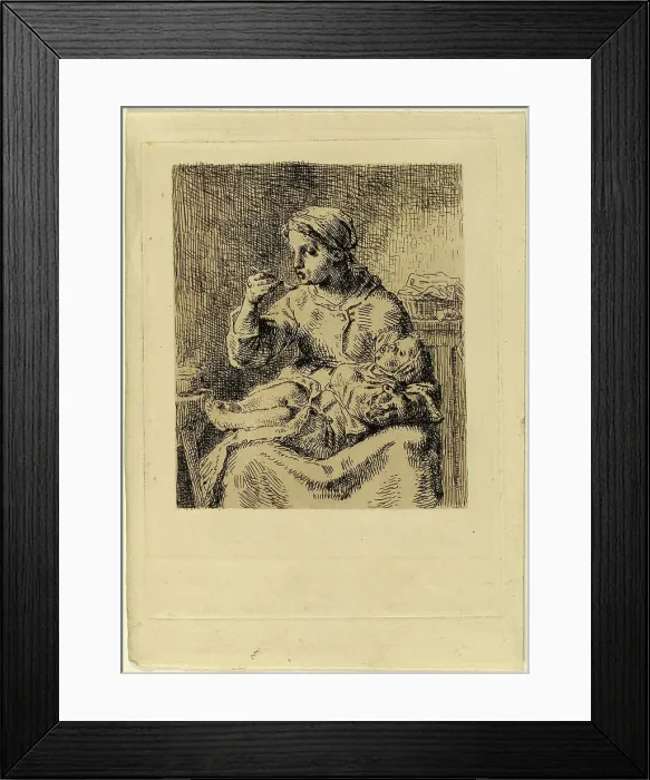 Framed Print : Woman Feeding Her Child, 1861. Creator: Jean Francois Millet Framed Print : Woman Feeding Her Child, 1861. Creator: Jean Francois Millet