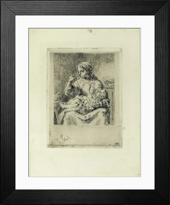 Framed Print : Woman Feeding Her Child, 1861. Creator: Jean Francois Millet Framed Print : Woman Feeding Her Child, 1861. Creator: Jean Francois Millet