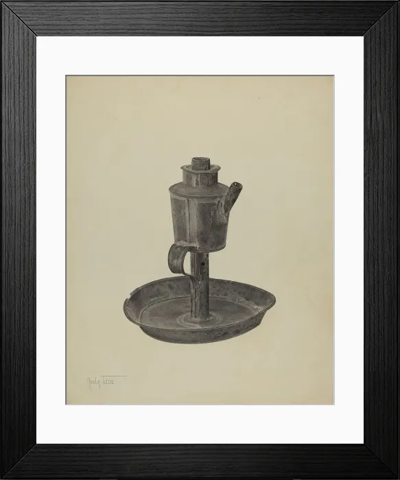 Framed Print : Whale Oil Lamp, c. 1939. Creator: Amelia Tuccio Framed Print : Whale Oil Lamp, c. 1939. Creator: Amelia Tuccio