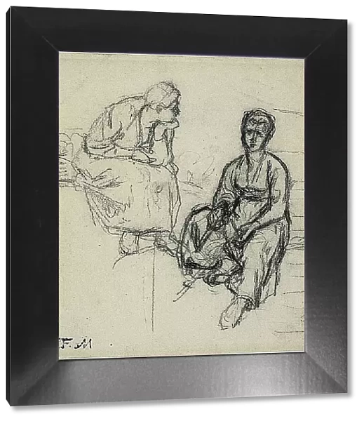 Two Studies of a Seated Peasant Woman (recto); Study of a Young Girl Wearing a Hat (verso), c. 1869. Creator: Jean Francois Millet