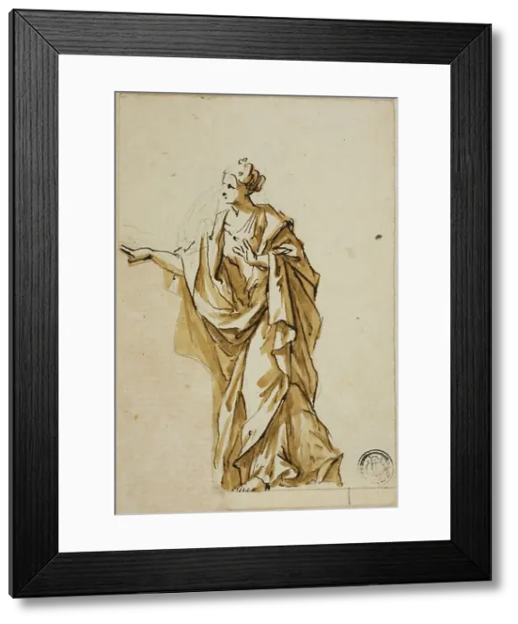 Framed Print : Standing Female Figure Pointing to Left, n.d. Creators: John Michael Rysbrack, Sir James Thornhill Framed Print : Standing Female Figure Pointing to Left, n.d. Creators: John Michael Rysbrack, Sir James Thornhill