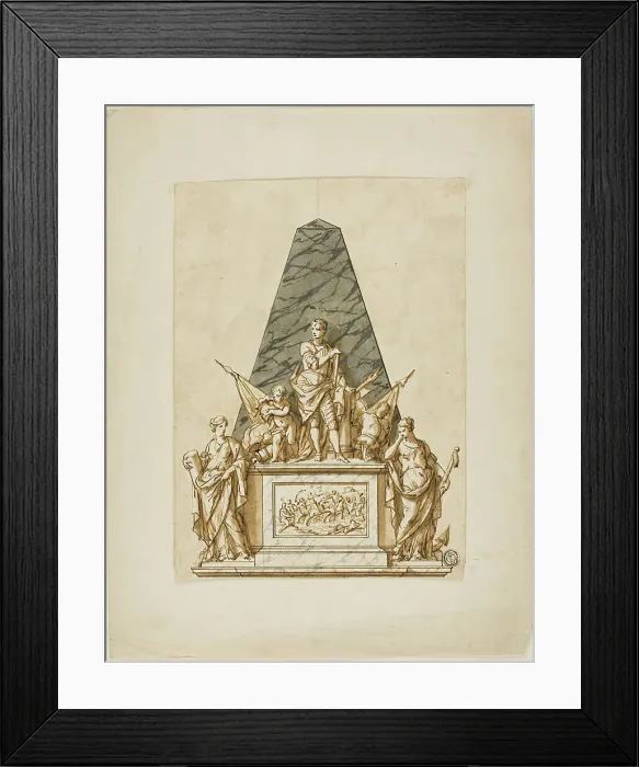 Framed Print : Unexecuted Design for the Monument to the First Duke of Marlborough, c. 1733. Creators: John Michael Rysbrack, Sir James Thornhill Framed Print : Unexecuted Design for the Monument to the First Duke of Marlborough, c. 1733. Creators: John Michael Rysbrack, Sir James Thornhill