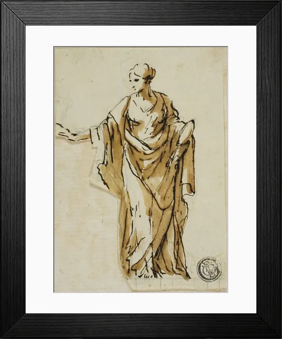Framed Print : Standing Female Figure with Right Hand Raised, n.d. Creators: John Michael Rysbrack, Sir James Thornhill Framed Print : Standing Female Figure with Right Hand Raised, n.d. Creators: John Michael Rysbrack, Sir James Thornhill