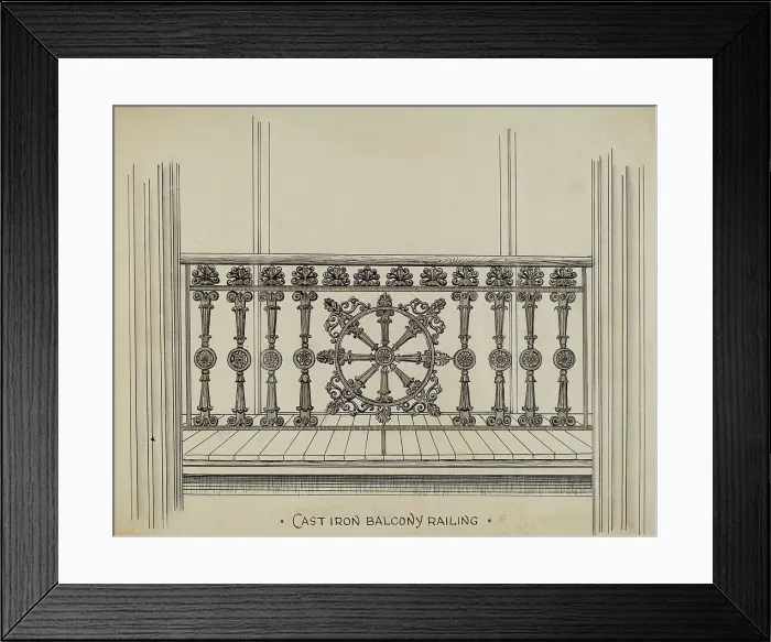 Framed Print : Cast Iron Balcony Rail, c. 1936. Creator: Lucien Verbeke Framed Print : Cast Iron Balcony Rail, c. 1936. Creator: Lucien Verbeke
