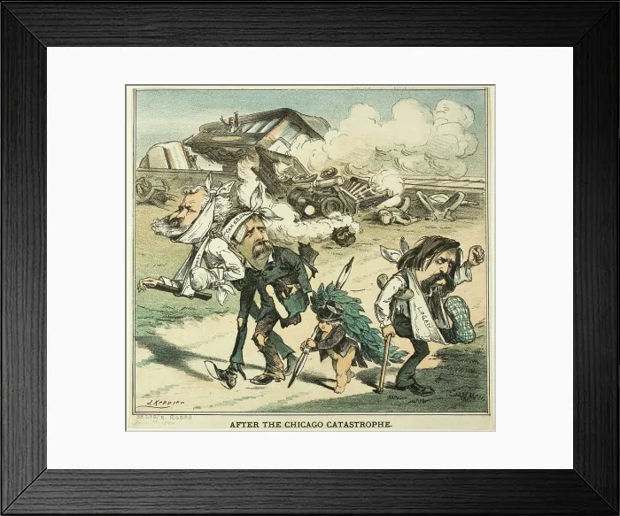 Framed Print : After the Chicago Catastrophe, from Puck, 1880. Creator: Joseph Keppler Framed Print : After the Chicago Catastrophe, from Puck, 1880. Creator: Joseph Keppler