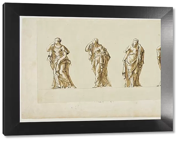 Design for a Funerary Monument: Four Draped Mourning Female Figures, n.d. Creators: John Michael Rysbrack, Sir James Thornhill