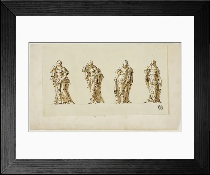 Framed Print : Design for a Funerary Monument: Four Draped Mourning Female Figures, n.d. Creators: John Michael Rysbrack, Sir James Thornhill Framed Print : Design for a Funerary Monument: Four Draped Mourning Female Figures, n.d. Creators: John Michael Rysbrack, Sir James Thornhill