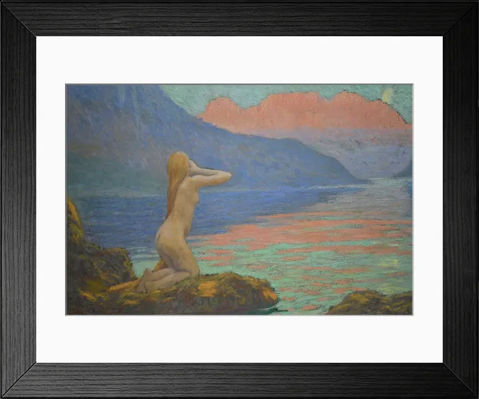 Framed Print : Sirène renversée soufflant dans une conque. Creator: Auburtin, Jean Francis (1866-1930) Framed Print : Sirène renversée soufflant dans une conque. Creator: Auburtin, Jean Francis (1866-1930)