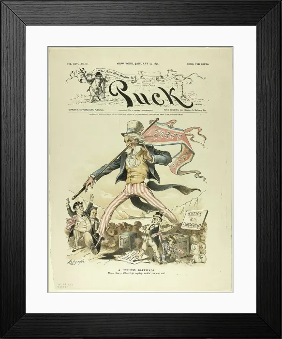 Framed Print : A Useless Barricade, from Puck, published January, 15 1890. Creator: Louis Dalrymple Framed Print : A Useless Barricade, from Puck, published January, 15 1890. Creator: Louis Dalrymple