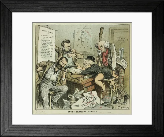 Framed Print : Puck's Pleasant Prospect, from Puck, published May 5, 1886. Creator: Joseph Keppler Framed Print : Puck's Pleasant Prospect, from Puck, published May 5, 1886. Creator: Joseph Keppler