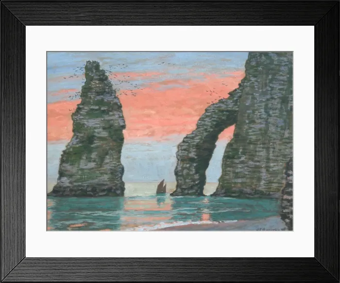 Framed Print : L'Aiguille d'Étretat, ciel rouge, ca 1899. Creator: Auburtin, Jean Francis (1866-1930) Framed Print : L'Aiguille d'Étretat, ciel rouge, ca 1899. Creator: Auburtin, Jean Francis (1866-1930)