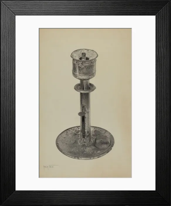 Framed Print : Candlestick / Whale Oil Lamp, c. 1939. Creator: Amelia Tuccio Framed Print : Candlestick / Whale Oil Lamp, c. 1939. Creator: Amelia Tuccio