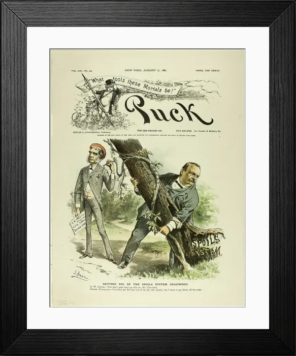 Framed Print : Getting Rid of the Spoils System Deadwood, from Puck, published August 17, 1887. Creator: Joseph Keppler Framed Print : Getting Rid of the Spoils System Deadwood, from Puck, published August 17, 1887. Creator: Joseph Keppler