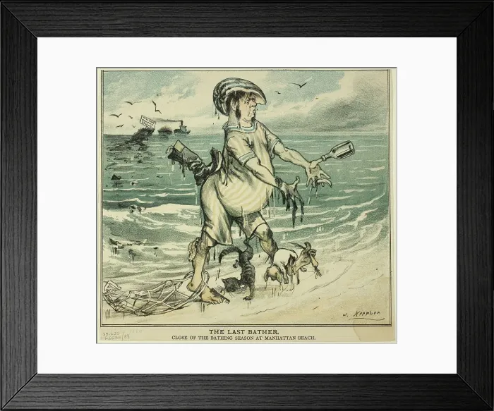 Framed Print : The Last Bather, from Puck, 1880. Creator: Joseph Keppler Framed Print : The Last Bather, from Puck, 1880. Creator: Joseph Keppler
