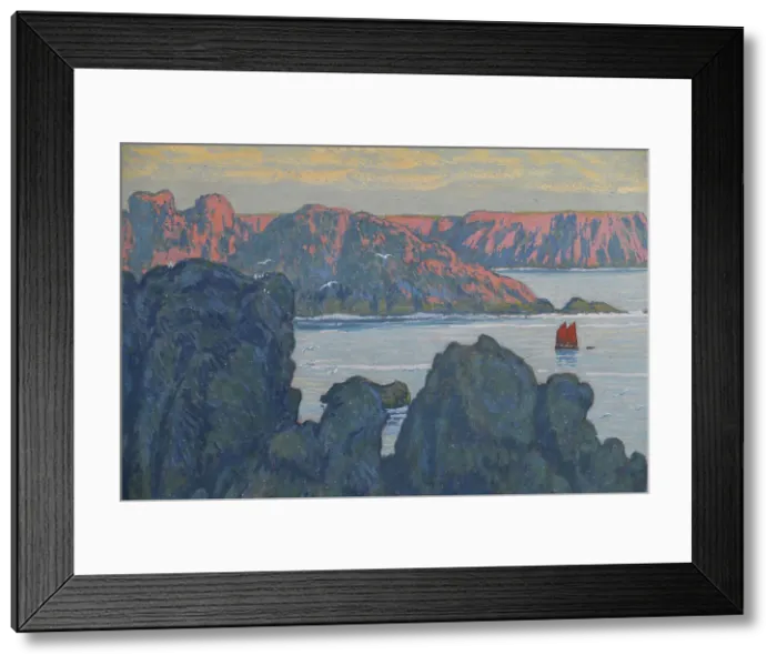 Framed Print : Belle-Île-en-Mer, Voilier rouge à Goulphar, ca 1895-1896. Creator: Auburtin, Jean Francis (1866-1930) Framed Print : Belle-Île-en-Mer, Voilier rouge à Goulphar, ca 1895-1896. Creator: Auburtin, Jean Francis (1866-1930)