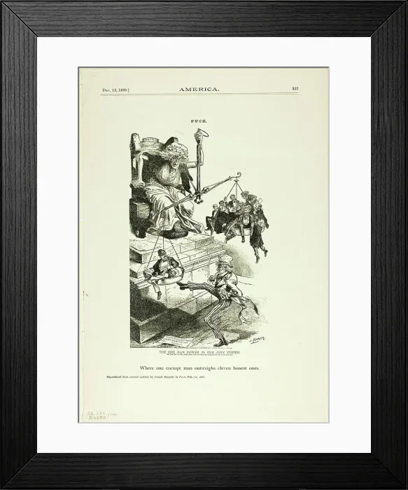 Framed Print : The One Man Power in our Jury System, from Puck, published February 10, 1886. Creator: Joseph Keppler Framed Print : The One Man Power in our Jury System, from Puck, published February 10, 1886. Creator: Joseph Keppler