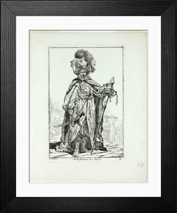 Framed Print : Ambassadeur du Mogol, plate nineteen from Caravanne du Sultan à la Mecque, 1748. Creator: Joseph-Marie Vien the Elder Framed Print : Ambassadeur du Mogol, plate nineteen from Caravanne du Sultan à la Mecque, 1748. Creator: Joseph-Marie Vien the Elder