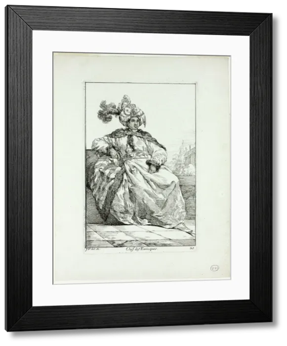 Framed Print : Chef des Eunuques, plate 20 from Caravanne du Sultan à la Mecque, 1748. Creator: Joseph-Marie Vien the Elder Framed Print : Chef des Eunuques, plate 20 from Caravanne du Sultan à la Mecque, 1748. Creator: Joseph-Marie Vien the Elder
