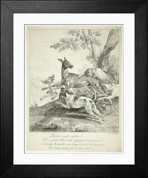 Framed Print : Deer Attacked by Dogs, 1725. Creator: Jean-Baptiste Oudry