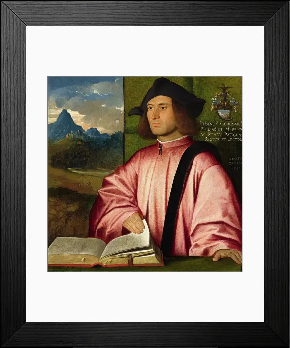 Framed Print : Portrait of Giovanni Benedetto Caravaggi, c. 1520. Creator: Cariani, Giovanni (ca. 1485-1547) Framed Print : Portrait of Giovanni Benedetto Caravaggi, c. 1520. Creator: Cariani, Giovanni (ca. 1485-1547)