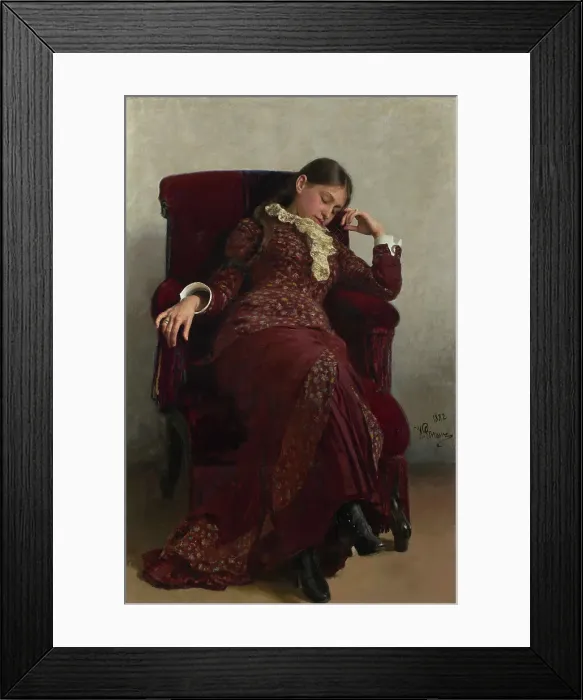Framed Print : Rest. Portrait of Vera Repina, the Artist's Wife, 1882. Creator: Repin, Ilya Yefimovich (1844-1930)