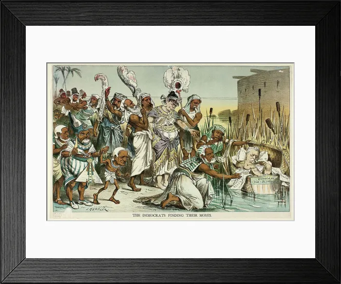 Framed Print : The Democrats Finding Their Moses, from Puck, n.d. Creator: Joseph Keppler Framed Print : The Democrats Finding Their Moses, from Puck, n.d. Creator: Joseph Keppler