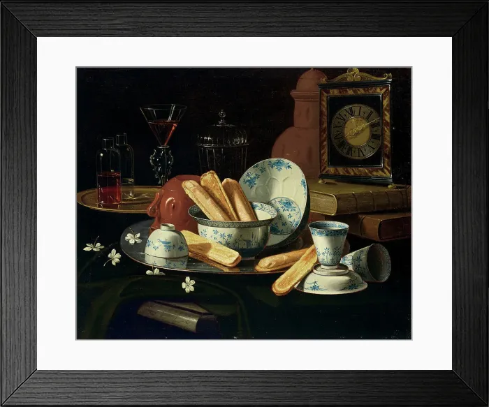 Framed Print : Biscuits, porcelain and an earthenware pot, Early 18th cen. Creator: Monari (Munari), Cristoforo (1667-1720) Framed Print : Biscuits, porcelain and an earthenware pot, Early 18th cen. Creator: Monari (Munari), Cristoforo (1667-1720)