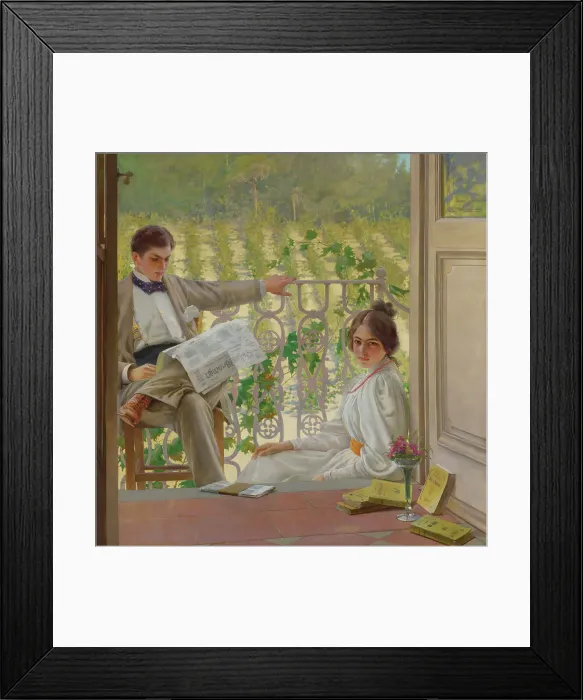 Framed Print : An Afternoon on the Porch, 1895. Creator: Corcos, Vittorio Matteo (1859-1933) Framed Print : An Afternoon on the Porch, 1895. Creator: Corcos, Vittorio Matteo (1859-1933)