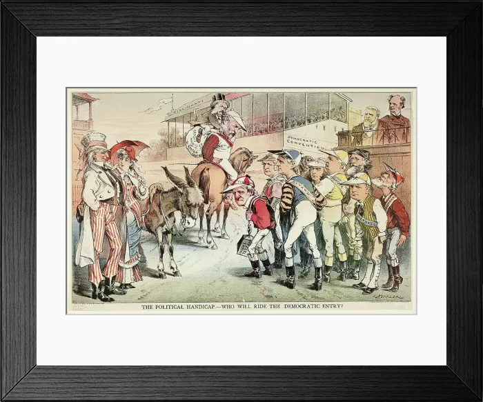 Framed Print : The Political Handicap, from Puck, n.d. Creator: Joseph Keppler Framed Print : The Political Handicap, from Puck, n.d. Creator: Joseph Keppler