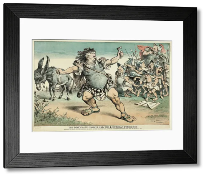 Framed Print : The Democratic Samson and the Republican Philistines, from Puck, published September 15, 1880. Creator: Joseph Keppler Framed Print : The Democratic Samson and the Republican Philistines, from Puck, published September 15, 1880. Creator: Joseph Keppler