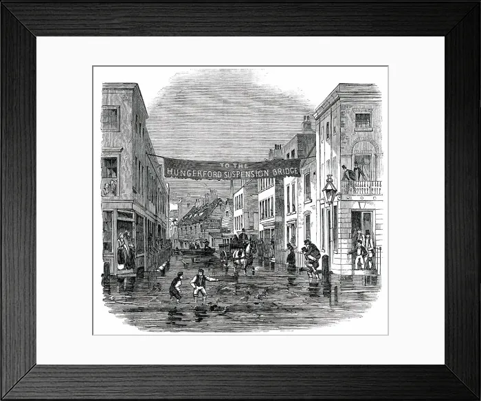 Framed Print : The High Tide - Overflow of the Thames on Tuesday - Vine-Street, York-Road, Lambeth, 1850. Creator: Unknown
