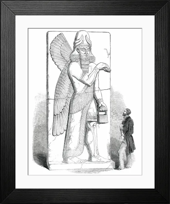 Framed Print : Nimroud Sculptures at the British Museum - Colossal Figure of Winged Man or Divinity, 1850. Creator: Unknown Framed Print : Nimroud Sculptures at the British Museum - Colossal Figure of Winged Man or Divinity, 1850. Creator: Unknown