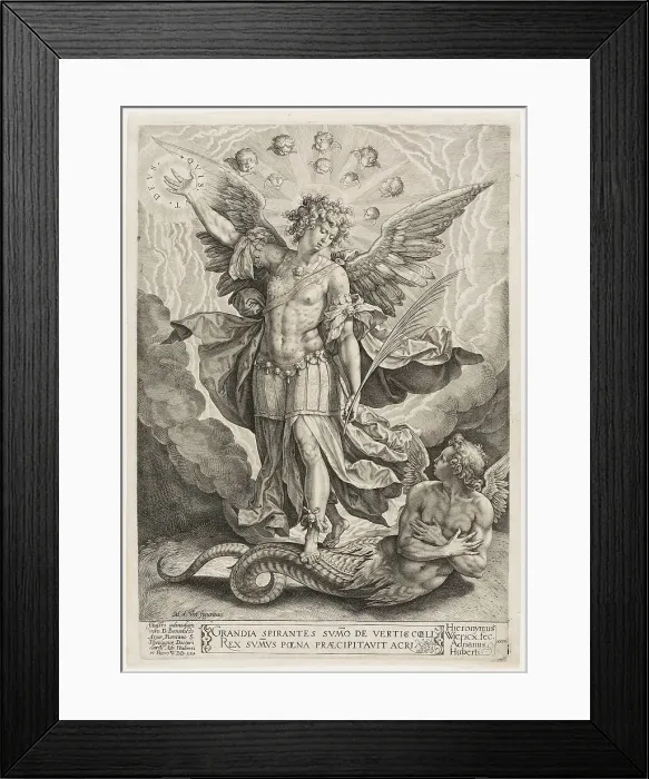 Framed Print : St Michael Triumphing Over the Dragon, 1584. Creator: Jan Wierix Framed Print : St Michael Triumphing Over the Dragon, 1584. Creator: Jan Wierix