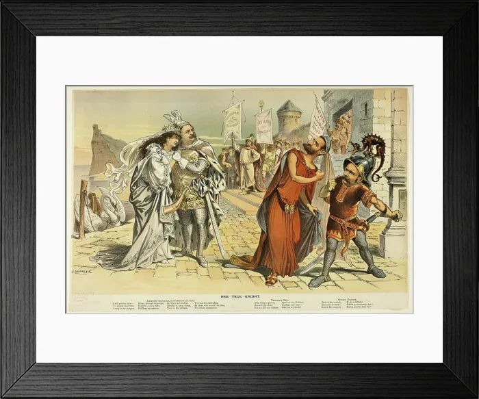Framed Print : Her True Knight, from Puck, 1887. Creator: Joseph Keppler Framed Print : Her True Knight, from Puck, 1887. Creator: Joseph Keppler