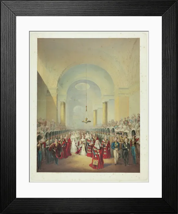 Framed Print : Arrival of Her Most Gracious Majesty at House of Lords to Open First Parliament of her Reign, n.d. Creator: George Baxter Framed Print : Arrival of Her Most Gracious Majesty at House of Lords to Open First Parliament of her Reign, n.d. Creator: George Baxter