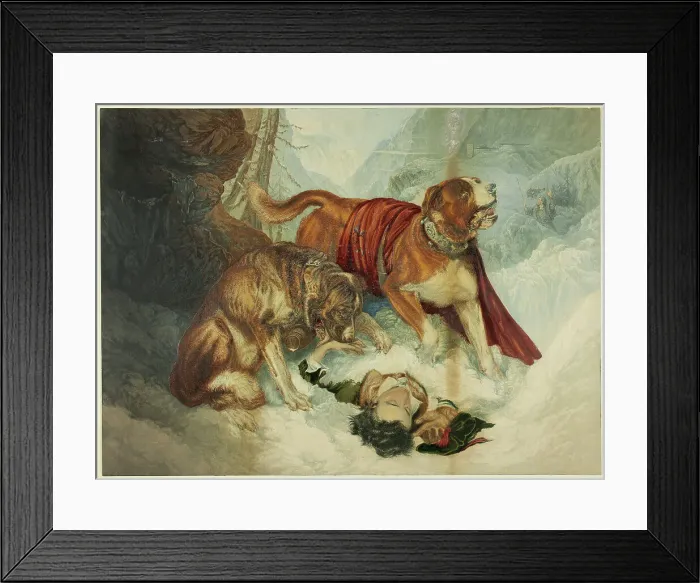 Framed Print : The Dogs of St. Bernard, n.d. Creator: George Baxter Framed Print : The Dogs of St. Bernard, n.d. Creator: George Baxter