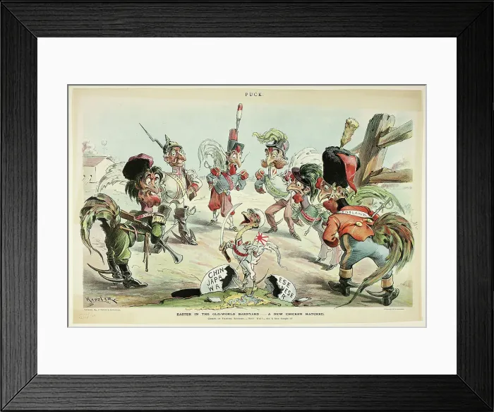 Framed Print : Easter in the Old World Barnyard, from Puck, 1895. Creator: Joseph Keppler