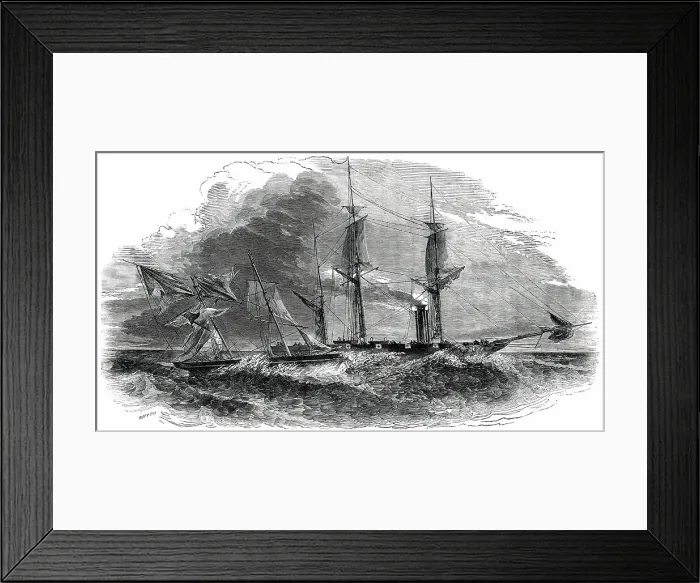 Framed Print : Attempt of a Brazilian Slaver to run down H. M. S. V. Phoenix, on the Coast of Africa, 1850. Creator: Smyth Framed Print : Attempt of a Brazilian Slaver to run down H. M. S. V. Phoenix, on the Coast of Africa, 1850. Creator: Smyth