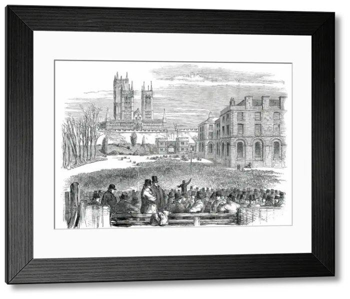 Framed Print : The Great Protectionist Meeting, in the Castle-Yard, Lincoln, 1850. Creator: Unknown Framed Print : The Great Protectionist Meeting, in the Castle-Yard, Lincoln, 1850. Creator: Unknown