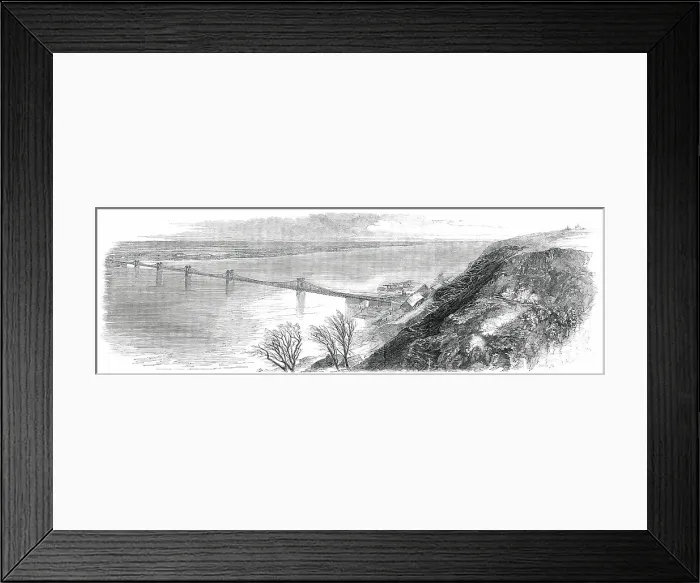 Framed Print : Suspension-Bridge across the Dnieper, at Kieff, in Russia, 1850. Creator: Unknown Framed Print : Suspension-Bridge across the Dnieper, at Kieff, in Russia, 1850. Creator: Unknown