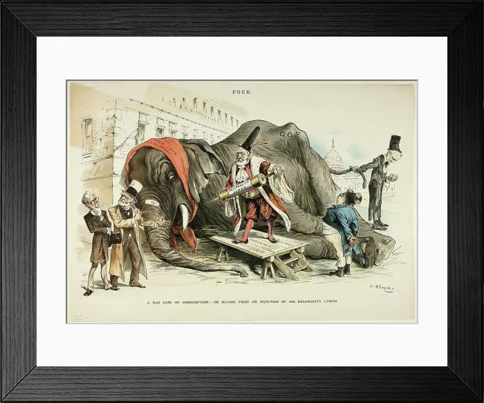 Framed Print : A Bad Case of Consumption, from Puck, 1890. Creator: Joseph Keppler Framed Print : A Bad Case of Consumption, from Puck, 1890. Creator: Joseph Keppler