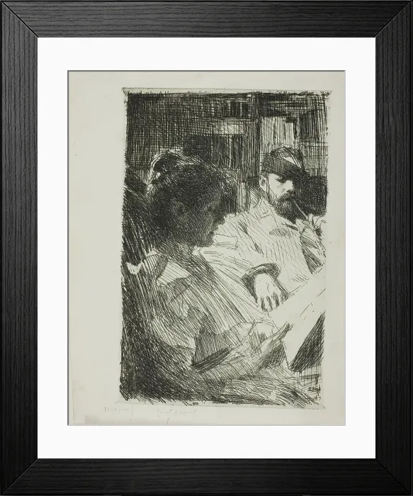 Framed Print : Reading (Mr. and Mrs. Ch. Deering), 1893. Creator: Anders Leonard Zorn Framed Print : Reading (Mr. and Mrs. Ch. Deering), 1893. Creator: Anders Leonard Zorn