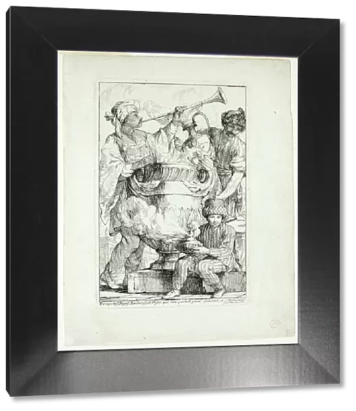 Trompettes, Pages, Esclaves, et Vases que l'on portait pour présent à Mahomet, from Carava... 1748. Creator: Joseph-Marie Vien the Elder