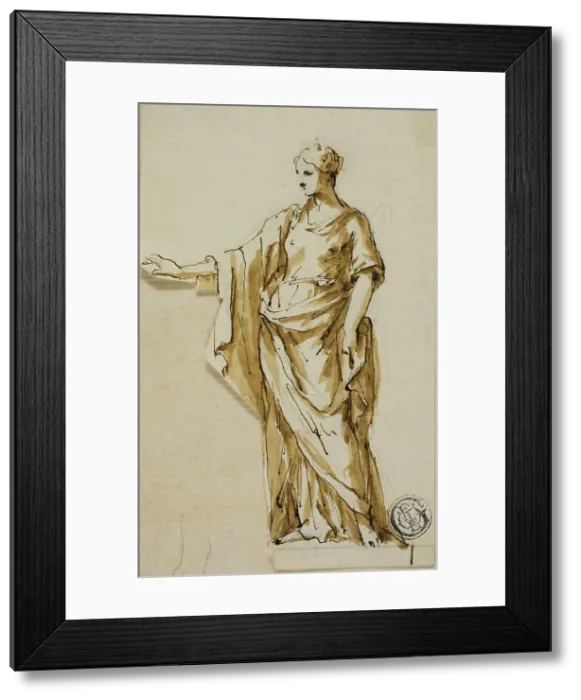 Framed Print : Standing Female Figure with Right Arm Raised, n.d. Creators: John Michael Rysbrack, Sir James Thornhill Framed Print : Standing Female Figure with Right Arm Raised, n.d. Creators: John Michael Rysbrack, Sir James Thornhill