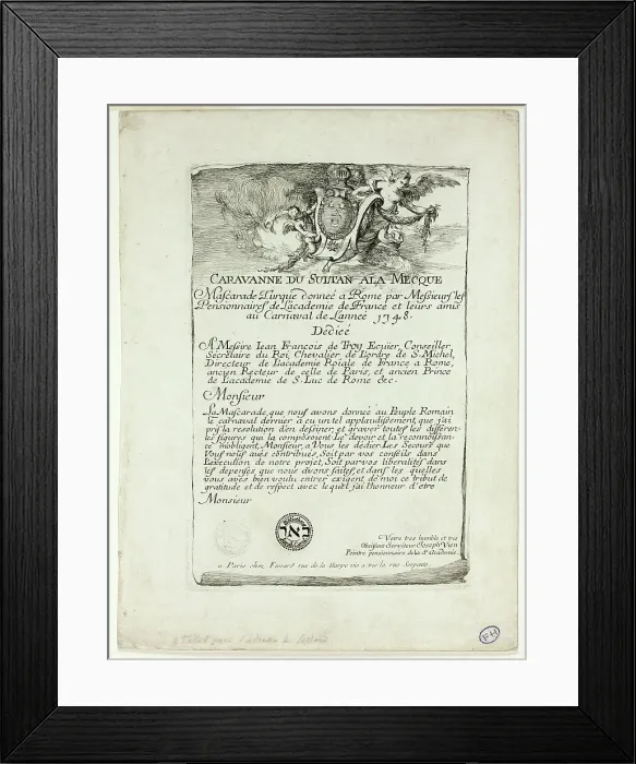 Framed Print : Title Page, from Caravanne du Sultan à la Mecque, 1748. Creator: Joseph-Marie Vien the Elder Framed Print : Title Page, from Caravanne du Sultan à la Mecque, 1748. Creator: Joseph-Marie Vien the Elder